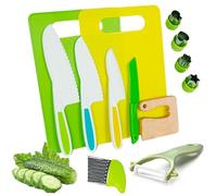 THINTON 13 Pieces Kids Kitchen Knife Set, Childrens Knives for Chopping, Safe Plastic Vegetable Knife and Peeler Cutting Board Potato Cutter Fruit Cutting Models