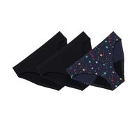 Thinx Teens Period Underwear, Brief-Style Period Panties, Holds Up to Regular 12 Tampons, Reusable & Controls Odor, 3-Pack - (1) Black, (1) Lucky Stars, (1) Violet, Size 11/12