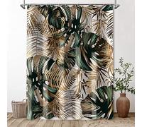 Thinyfull Green Hawaii Tropical Shower Curtain Tropical Leaves Plant Shower Fabric Shower Curtains for Bathroom Botanical Jungle Shower Curtain Set with 12 Hocks, 72x72 inch