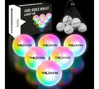 THIODOON LED Glow Golf Balls (6-Pack): 40H Battery, Impact Activated & Resettable, Includes Glow Tees & Storage Bag - Premium Night Sports Gift Set