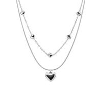 THIORA Women's Heart Necklace Stainless Steel Double Row | Five small hearts and a heart pendant, close together, 36 cm + 6 cm extension, with jewellery box
