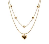 THIORA Women's Heart Necklace Stainless Steel Double Row | Five small hearts and a heart pendant, close together, 36 cm + 6 cm extension, with jewellery box