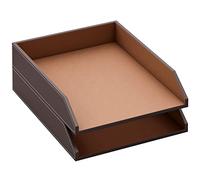 Thipoten Leather Letter Tray, Stackable Desk Organizer for Office Supplies, Paper, Files, Magazines, Perfect Office Organization for Desk (Brown, 2 Tiers)