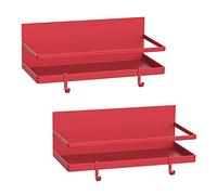 Thipoten Magnetic Spice Rack, Strong Magnetic Shelf with 2 Removable Hooks, Perfect Space Saver for Small Kitchen/Apartment, Awesome Metal Cabinet for Holding Spices, Jars, Bottle, Beve(Red, 2Pack)