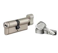 THIRARD 21623 40BTx40mm Transit 1 Button Lock Cylinder Finish Security System-Entrance Door Use-Made in France-Comes with 4 Reversible Flat Keys, Nickel-Plated, 30x60 mm