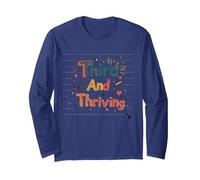 Third and Thriving: Cheerful Academic Achievement Long Sleeve T-Shirt, Adult Unisex, Navy, S