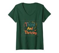 Third and Thriving: Cheerful Academic Achievement V-Neck T-Shirt, Women, Forest Green, S