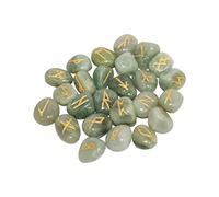 THIRD EYE CRYSTALS Crystal Runes Alphabet Set of 25 Pcs Handcrafted Green Aventurine Healing Stones Set Lucky Charm Reiki Symbols Spiritual Decor Viking Runes for Beginners Chakra Runes