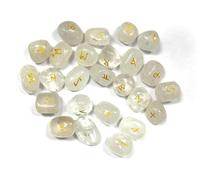 THIRD EYE CRYSTALS Runes Stones Alphabet Set of 25 Pcs Hand Craved Clear Quartz Meditation Stone Chakra Balancing Lucky Charm Chakra Runes Crystal Symbols Religious Decor Crystal Runes