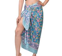 Third Eye Export 100% Cotton Indian Hand Block Print White Sarong Wraps for Women - Swim Cover Up for Women & Coverups for Bathing Suits, Teal Blue 2, One Size