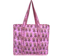 Third Eye Export 100% Cotton Quilted Tote Bag 18x16- Large Zipper Beach Bag & Travel Bag Green Purse Reusable Grocery Bags, Pink Wink Mesa Red Block Print, 18X16 Inches