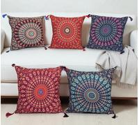 Third Eye Export 16X16 Indian Ethnic Mandala Peacock Bohemian Set of 5 Decorative Colorful Cotton Square for Sofa Set Home Decorative Boho Throw Pillow Case Cushion Cover