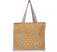 Third Eye Export Hand Block Printed Quilted Cotton Tote Bag for Women - Oversized 18x16 Work, Laptop, Travel Beach Essentials Handbag (Gamboge Cherry Block Print)