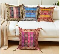 Third Eye Export Set of 4 Pcs Outdoor Christmas Pillow Covers 16x16, Indian Ethnic Silk Throw Pillow Covers for Patio Holiday Outdoor Home Decor Couch Cushion Covers Gift Set