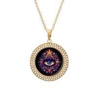 Third Eyeball Goth Eye Spiritual Pendant Necklace Round Diamond Necklace Golden-Color Jewelry Charms for Women