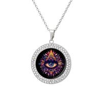 Third Eyeball Goth Eye Spiritual Pendant Necklace Round Diamond Necklace Silver-Color Jewelry Charms for Women