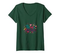 Third & Fabulous: Colorful Birthday Celebration for Girls V-Neck T-Shirt, Women, Forest Green, S