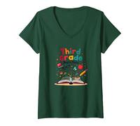 Third Grade Begins Today: Adventure Awaits Students V-Neck T-Shirt, Women, Forest Green, XXL