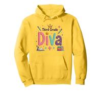 Third Grade Diva Crown Star School Celebration Pullover Hoodie, Adult Unisex, Lemon, S