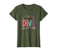 Third Grade Diva Crown Star School Celebration T-Shirt, Women, Olive, M