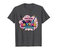 Third Grade Rockstar: Colorful Music Themed School Fun T-Shirt, Men, Dark Heather Grey, 6XL