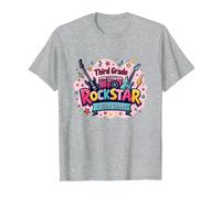 Third Grade Rockstar: Colorful Music Themed School Fun T-Shirt, Men, Heather Grey, 6XL