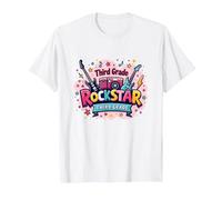 Third Grade Rockstar: Colorful Music Themed School Fun T-Shirt, Men, White, 5XL