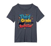 Third Grade Rockstar: Cool Back to School Music Vibes T-Shirt, Women's Plus, Heather Blue, 6X