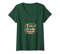 Third Grade Teacher Life: Colorful Education Adventure V-Neck T-Shirt, Women, Forest Green, S