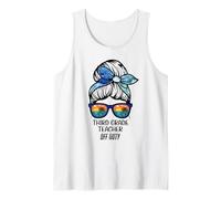 Third Grade Teacher Off Duty Messy bun Beach Funny Teacher Tank Top