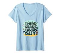 Third Grade Tough Guy: Fun School Adventure Attitude V-Neck T-Shirt, Women, Baby Blue, S
