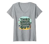 Third Grade Tough Guy: Fun School Adventure Attitude V-Neck T-Shirt, Women, Heather Grey, XXL