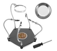 Third Hand Soldering Tool, Magnetic Helping Hands Soldering Station with 4 Flexible Helping Arms Soldering, Magnifying Glass, Soldering Tool with Sturdy Base for Repair Welding Crafts