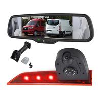 Third Roof Mount Dual Lens Brake Light Reversing Camera for Ford Transit Custom Van (2012-2015) Rear View Camera with 6.86" Screen 2 Split Mirror Monitor Kit (Black Monitor lamp Kit)