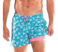 Third Wave Swim Trunks with Compression Liner - Men's Premium 5 Inch Inseam Quick Dry Swim Shorts for Beach and Swimming, Peach Pit, M