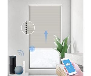 THIRDREALITY ZigBee Smart Blind, Motorized Blackout Window Shades with Remote, Cordless Honeycomb Blinds, Automatic Height Setting, AA Batteries Powered, 21" W x 72" H Beige/White