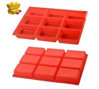 thirei 2 Pieces Silicone Mini Loaf Pan, 9 Cavity Non-Stick Mini Bread Pan, Mini Loaf Tins, for Breads, Mini Loaf Cake and Brownies, Red, Silicone Loaf Mould