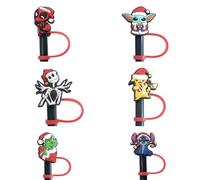 Thirst Trap Drinkware 6 Pack Straw Toppers Compatible With Stanley 30oz & 40oz Tumbler Cups (Character Christmas)