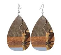 Thirsty Tan Impala Printed Water Drop Earrings, Lightweight Leather Teardrop Dangle for Date and Party