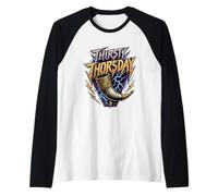 Thirsty Thorsday Viking Drinking Horn Norse Mythology Raglan Baseball Tee