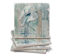 Thirstystone Arianna Egret 4-Pack Tumbled Tile Stone Coasters with Protective Cork Backing 4" Square Manufactured in The USA
