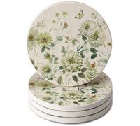 Thirstystone Green Fields 4 Pack Round Absorbent Stone Coasters with Protective Cork Backing Manufactured in The USA Artistic, Absorbent, Easily Wipes Clean