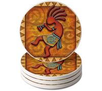 Thirstystone Kokopelli 4 Pack Absorbent Stone Coasters with Protective Cork Backing Manufactured in The USA Artistic Absorbent Easily Wipes Clean