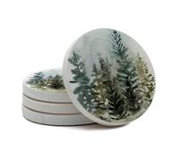 Thirstystone Misty Treeline 4 Pack Round Natural Sandstone Coasters with Protective Cork Backing Manufactured in The USA