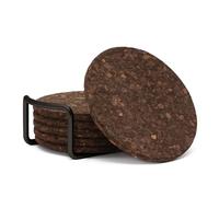 Thirstystone Set of 6 Thick Dark Cork Coasters in Attractive Black Coaster Holder 4.7" Round Durable Absorbent Easily Wipes Clean