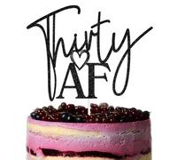 Thirty AF Cake Topper, 29+1 Birthday Decorations, Happy 30th Birthday Party Decoration Supplies, Hello 30 Cheers to 30 Years Bday Decorations Black Glitter