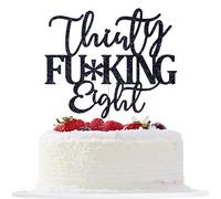 Thirty Eight Cake Topper, Happy 38th Birthday Cake Topper, Cheers to 38 Years Old, Funny 38th Birthday Party Decorations, Black Glitter