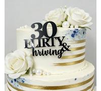 Thirty Flirty & Thriving Cake Topper,Black Acrylic Cheers to 30 Years/30th & Fabulous Cake Decor,30 Number Theme Birthday/Anniversary Cake Party Decorations Supplies for Men Women
