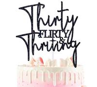 Thirty Flirty& Thriving Cake Topper, Happy 30th Birthday Cake Decor, Cheers to 30 Years, Black Glitter Happy 30 Years Old Birthday Anniversary Party Decorations Supplies for Men Women