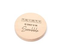 "Thirty Is Only 12 In Scrabble" Engraved Wood Coaster - Funny 30th Birthday Gift For Him or Her